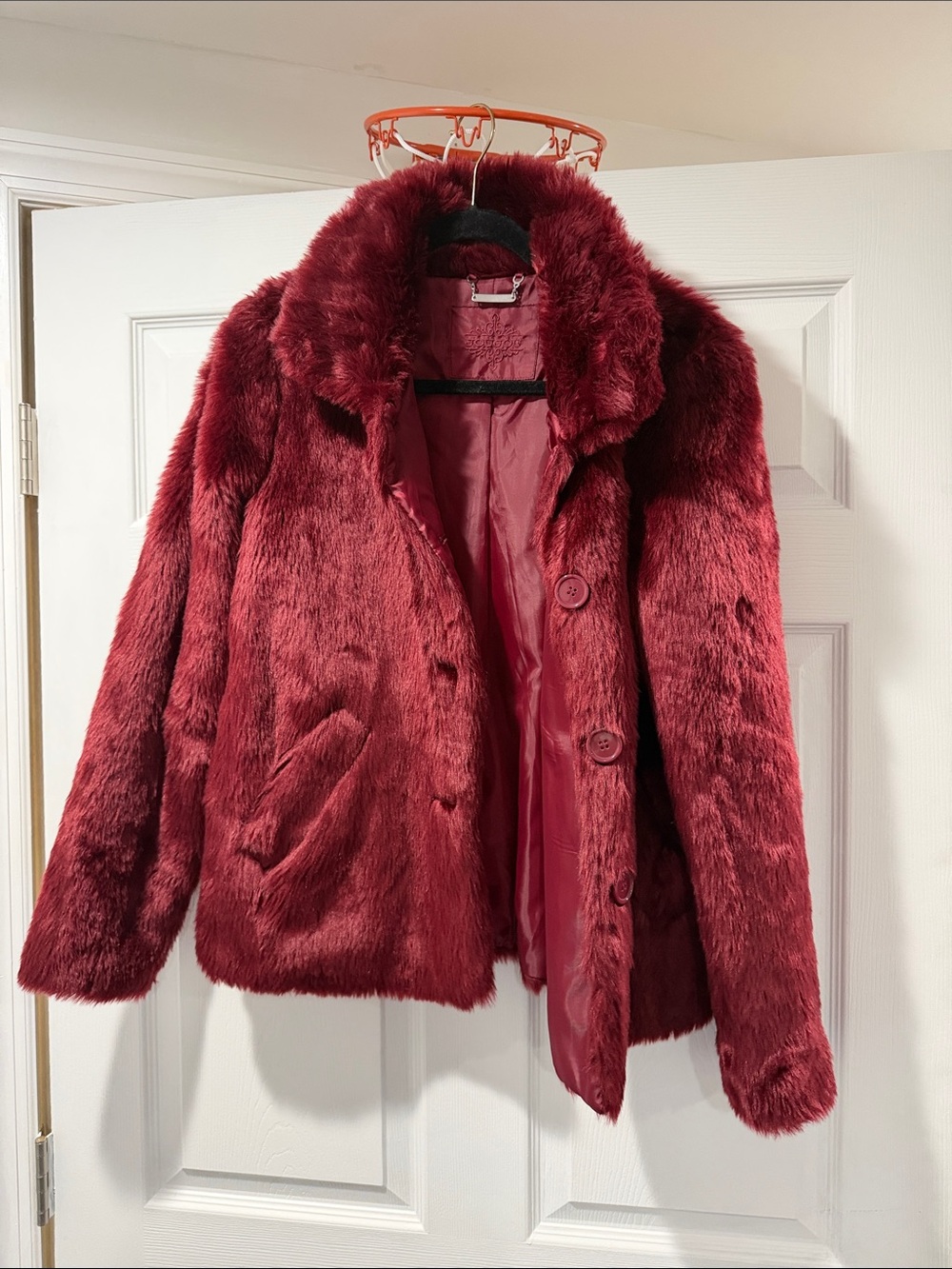 Jou Jou Plush Teddy Jacket in Burgundy